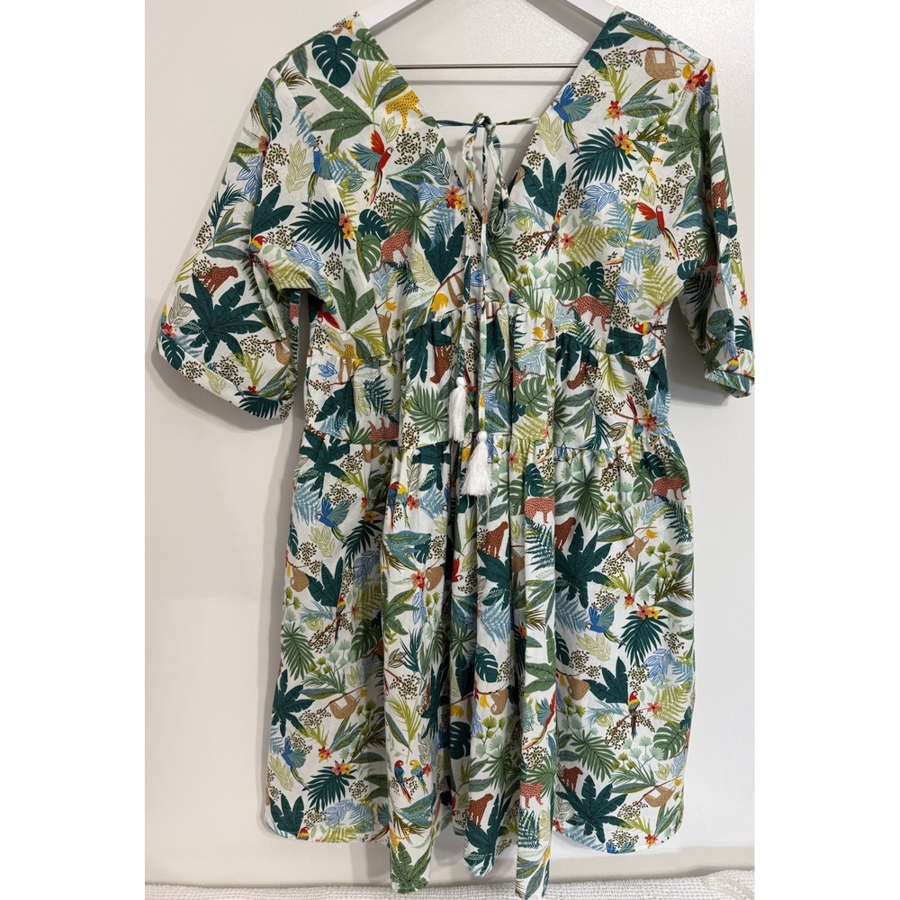 Molly Bracken Dress Medium Jungle Tropical Print Multicolor Cotton Mini Tassel - Picture 4 of 8